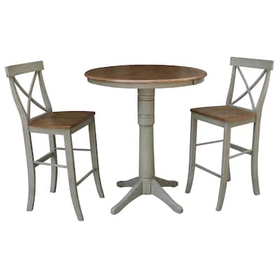 36" Round Extension Dining Table With 2 X-Back Bar Height Stools - Set of 3 Pieces