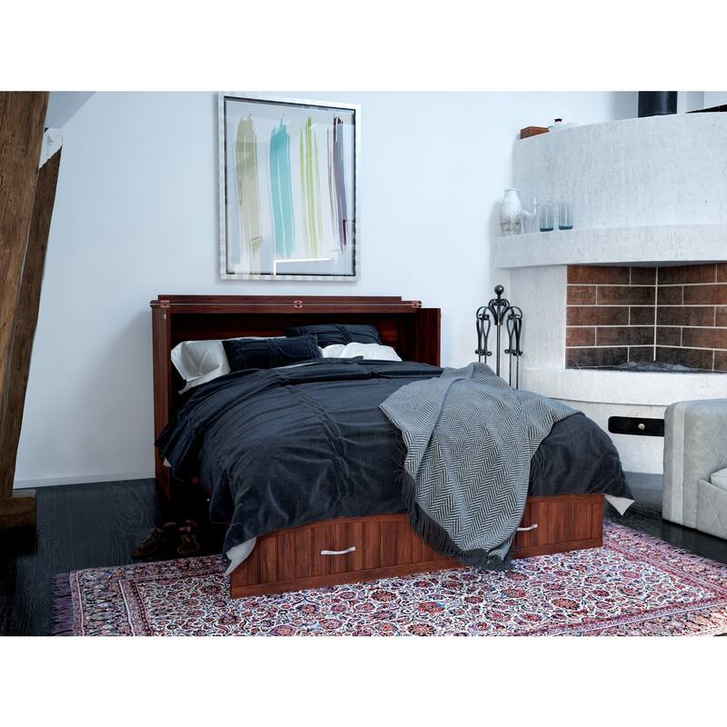 Murphy Bed Chest with 6 inch Memory Foam Folding Mattress, Built-In Charging Station and Storage Drawer, Full