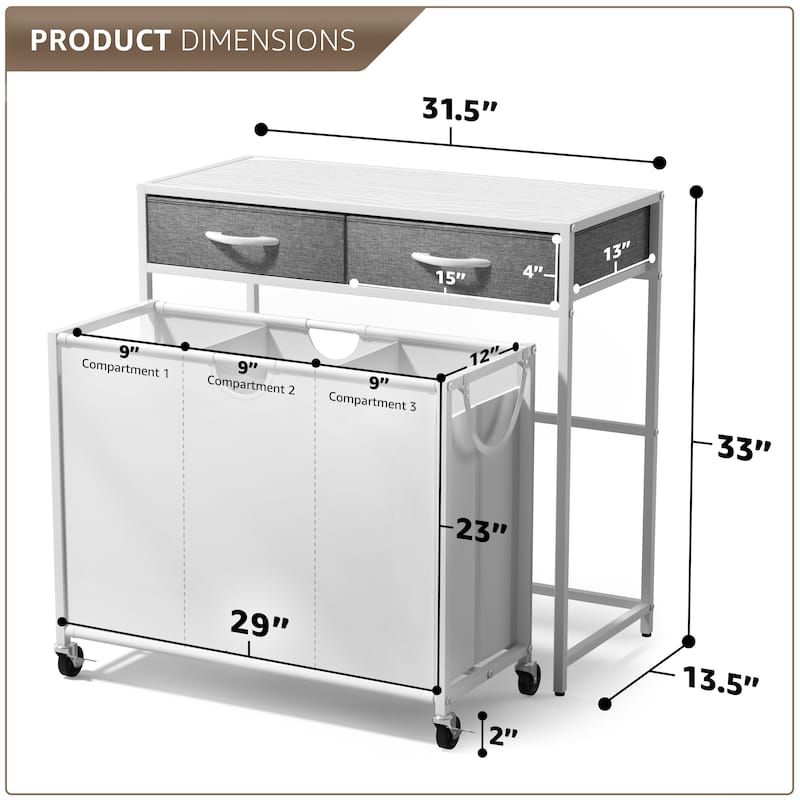 Sorbus Dresser with 3 Section Laundry Hamper Pull-Out with Wheels and 2 Drawers Laundry Room Organization