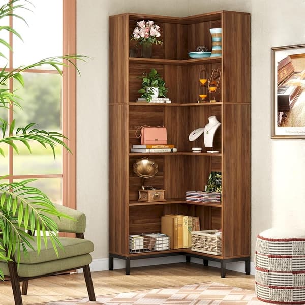 70.86 inches Industrial Corner Etagere Bookcase, 5 Tier Modern Bookshelves with Storage Display Rack - On Sale - Bed Bath & Beyond