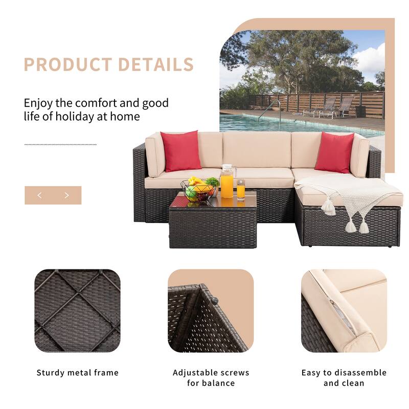 Futzca 5-Piece PE Wicker Outdoor Patio Furniture Set