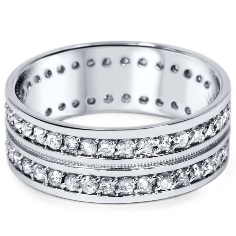 1 1/2ct Mens Diamond Eternity Ring Milgrain Accent White Gold