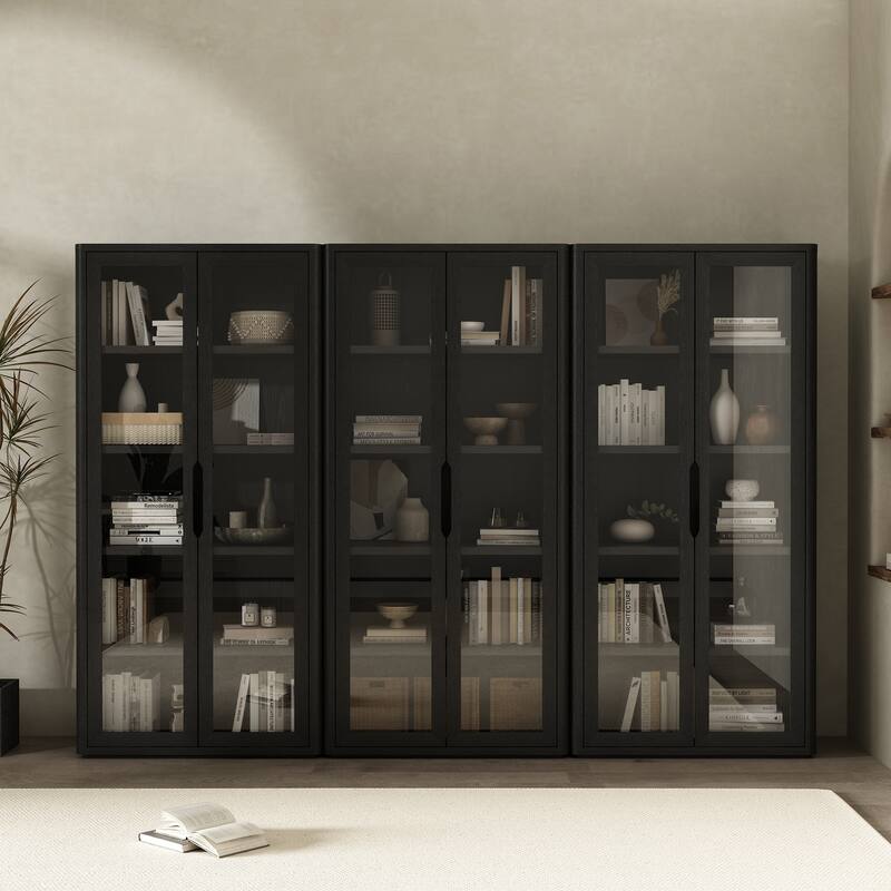 Manhattan Comfort Rivington Modern 38 In Bookcase Cabinet - Black - Set of 3