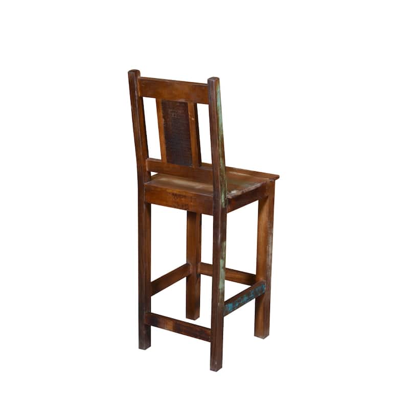 30" Rustic Brown Sheesham Wooden Bar Height Chair with Square Seat and Full Backrest - 48"H x 18"W x 18"D