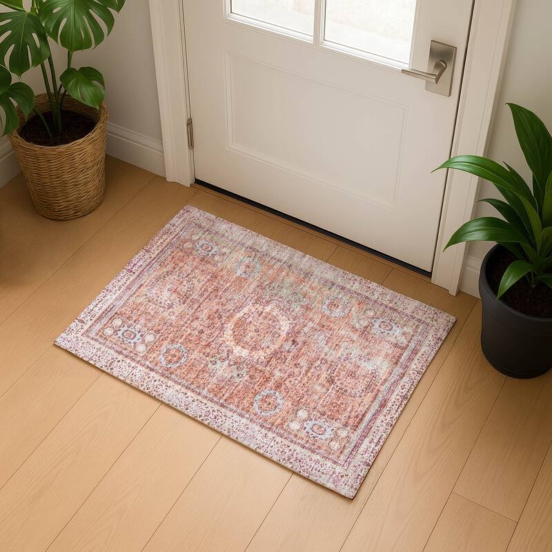 Premium Washable Super Soft Vintage Traditional Mayfield Rug - Orange - 1'8" x 2'6"