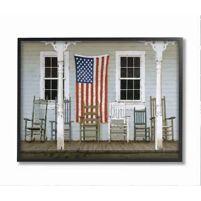 Stupell Distressed Rocking Chair Porch Americana Realistic Painting Framed Wall Art - Multi-Color