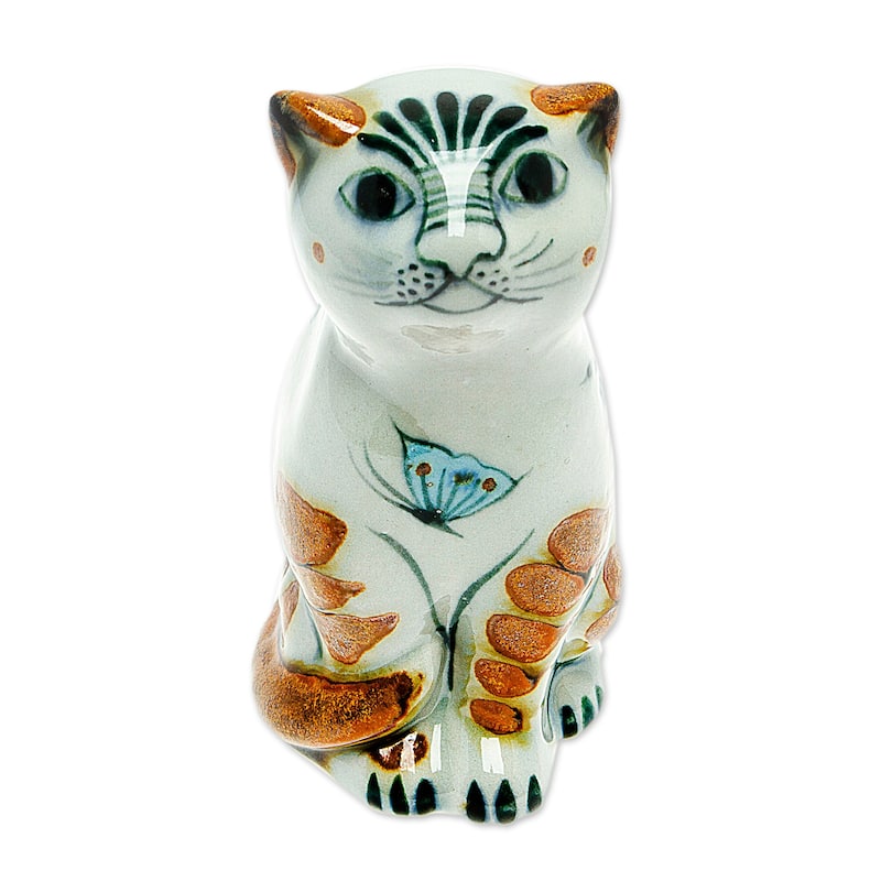 Novica Handmade Traditional Cat Ceramic Figurine