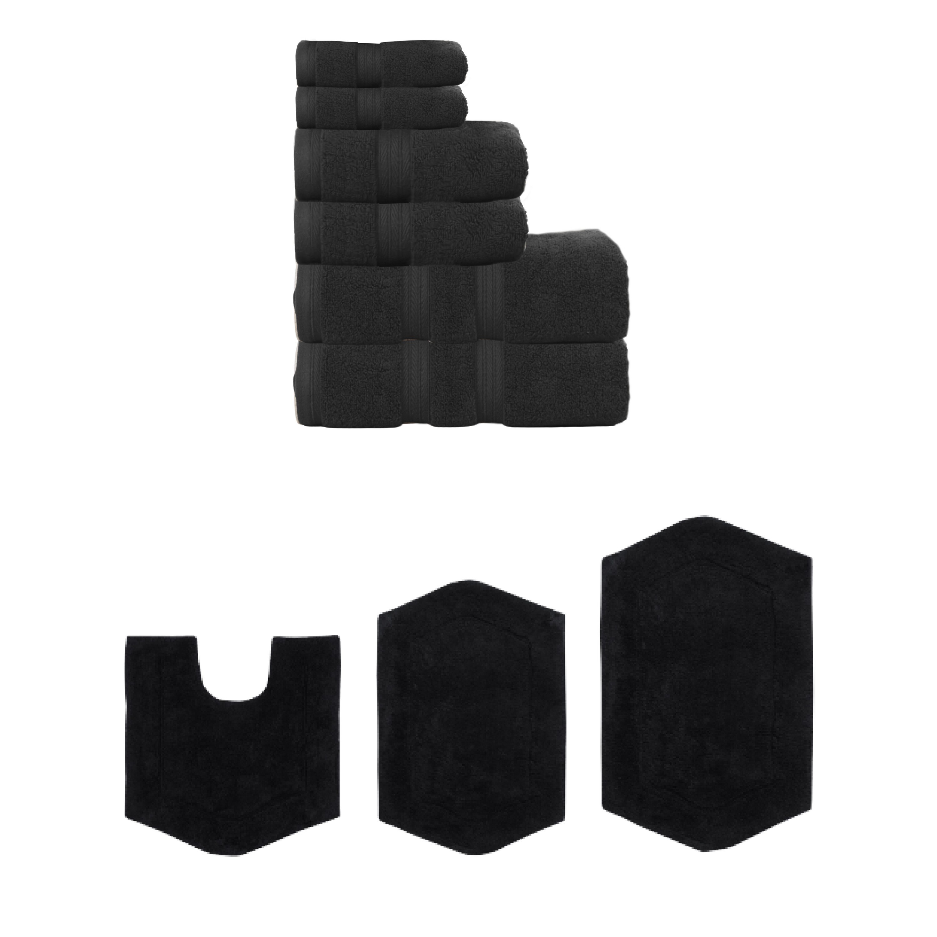 Home Weavers Waterford Collection 100% Soft Cotton Super Absorbent 6 Pc Towel Set & 3 Pc Bath Rug Combo, Non Slip (Set of 9)