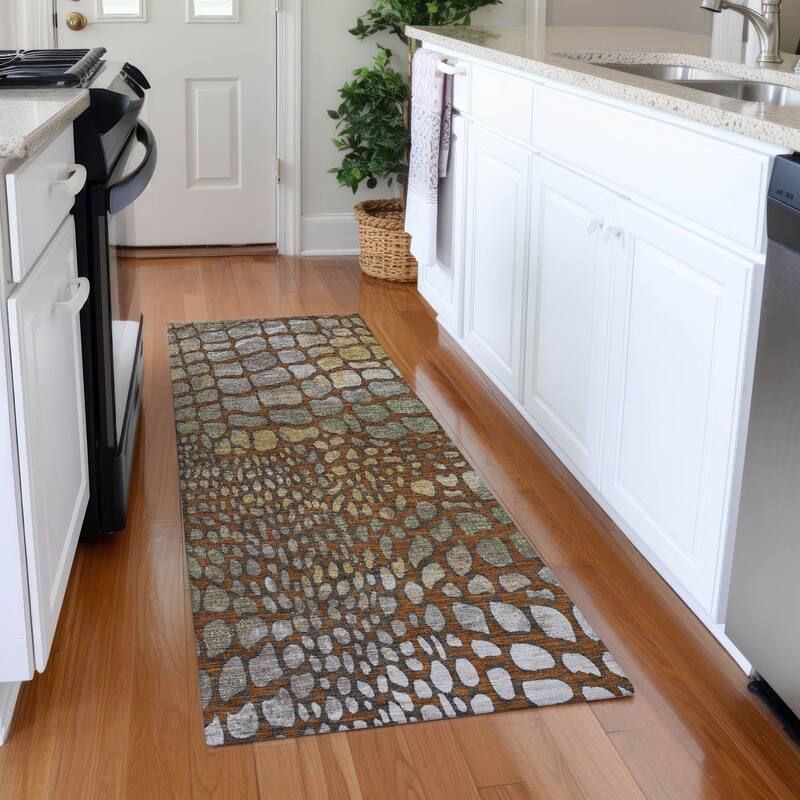 Premium Washable Super Soft Modern Cobblestone Mayfield Rug - Paprika - 2'3" x 7'6"