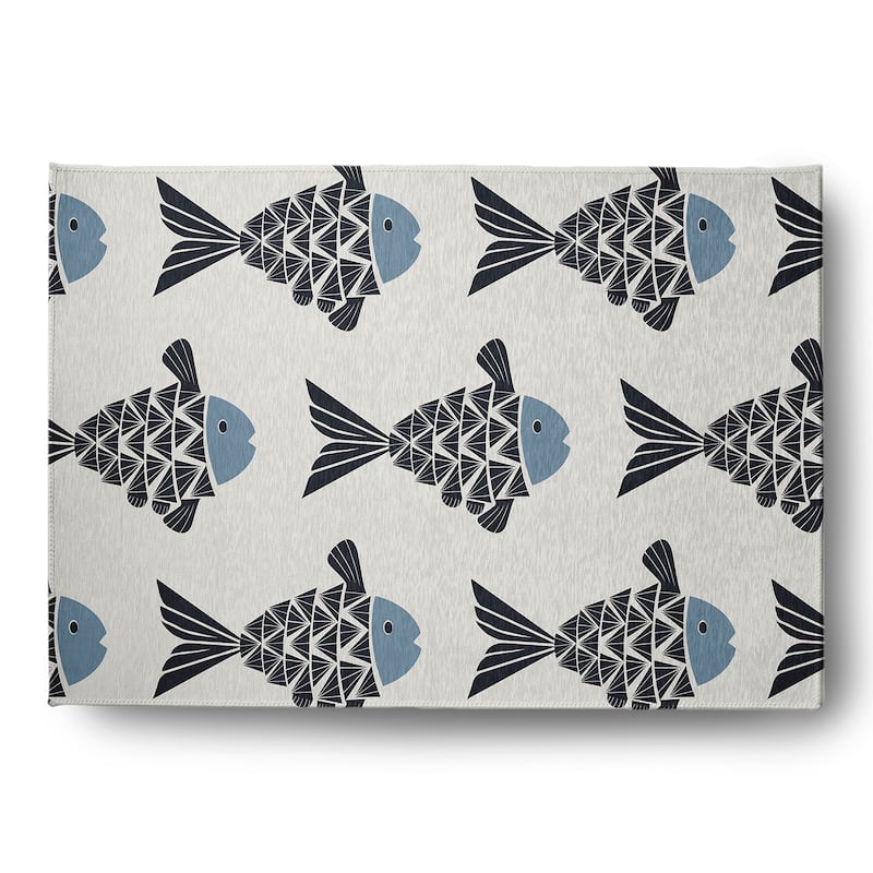 Fish Tales Nautical Indoor/Outdoor Rug - Dusty Smoke - 5' x 7'