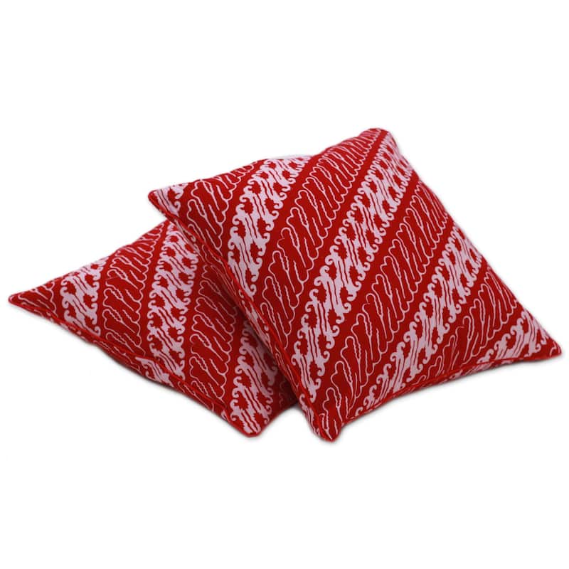 Novica Handmade Crimson Parang Batik Cotton Cushion Covers (Pair)
