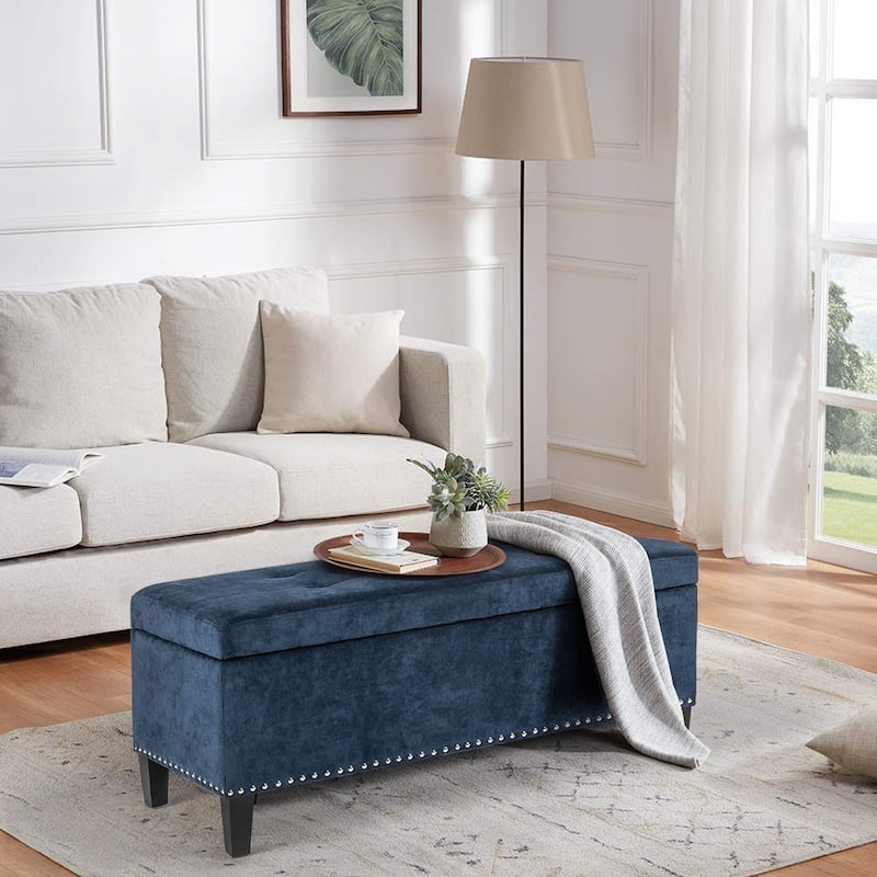 Adeco Storage Ottoman Bench 41" Tufted Fabric Footrest