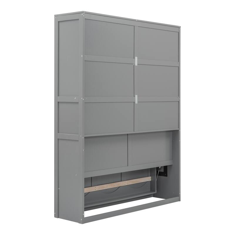 Murphy Bed Wall Beds with Storage Shelves Hide Away Platform Bedframe Easily Folds into Wood Cabinet, Noise Free