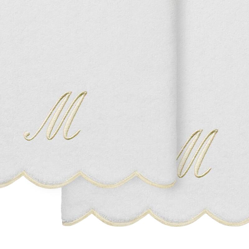 Authentic Hotel and Spa 100% Turkish Cotton Beige ADORNIA Scallop Personalized 2 Piece Bath Towel Set - 2 Bath Towels