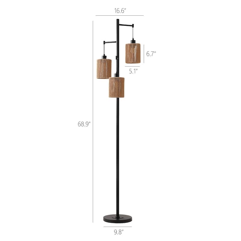 GetLedel 68.9" 3-Light Hand-Woven Rattan Tree Floor Lamp