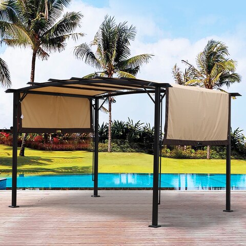 12 x 9 Ft Outdoor Pergola Patio Gazebo,Retractable Shade Canopy,SteelFrame Grape Gazebo,Sunshelter Pergola