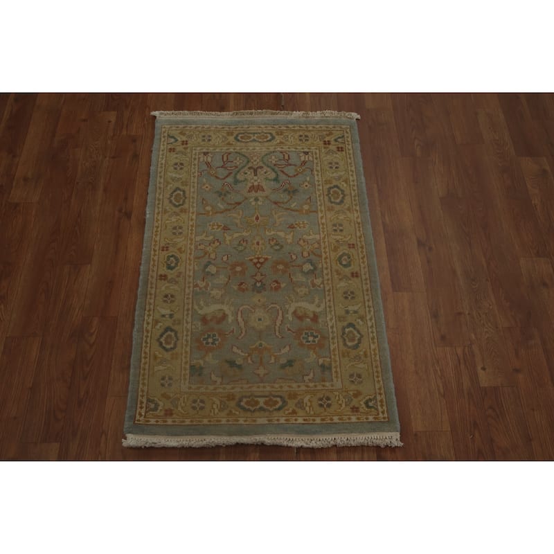 Hand Knotted Oriental 100% Wool Carpet Traditional Floral Navy Blue & Blues Ziegler Area Rug - 3' 1'' X 1' 11''