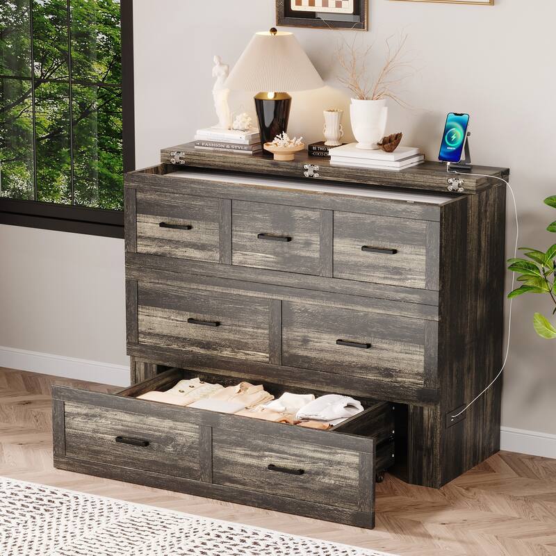 Murphy Bed Cabinet with Charging Station for Guest Room and Small Bedroom