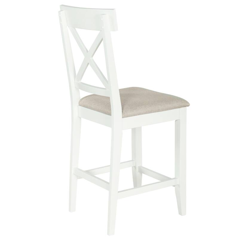 Solid Wood Farmhouse Counter Height Dining Table Set with 3-Tier Storage Shelves, Upholstered Dining Chairs for 4, 5-Piece