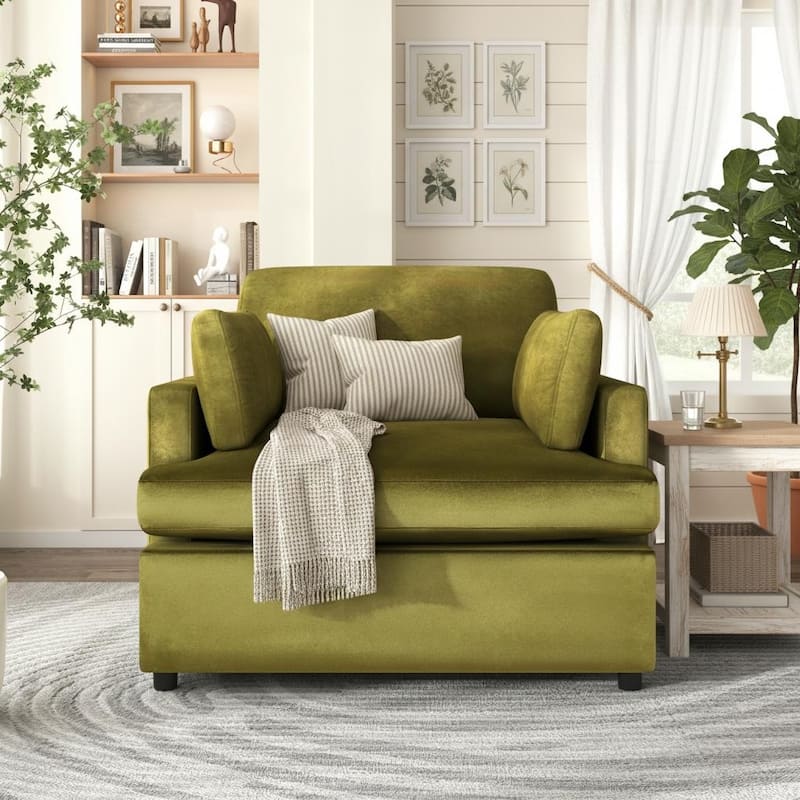 Oversized T-Cushion Accent Chair with Floating Armrest Pillows by Harper&Bright Designs