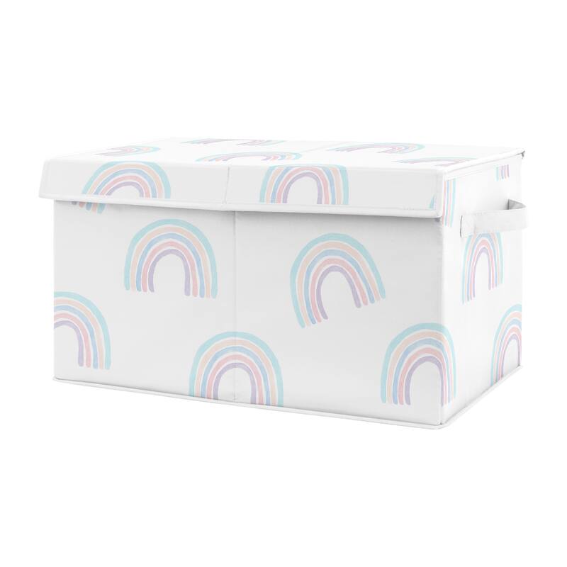 Sweet Jojo Designs Pastel Rainbow Collection Girl Kids Fabric Toy Bin Storage - Blush Pink, Purple, Teal, Blue and White