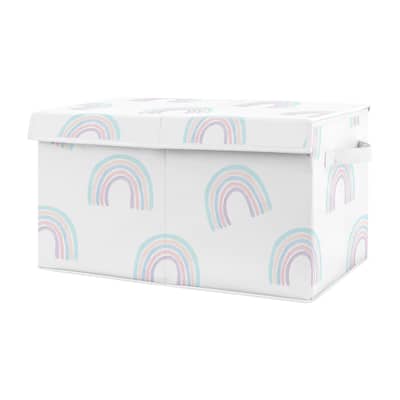 Sweet Jojo Designs Pastel Rainbow Collection Girl Kids Fabric Toy Bin Storage - Blush Pink, Purple, Teal, Blue and White