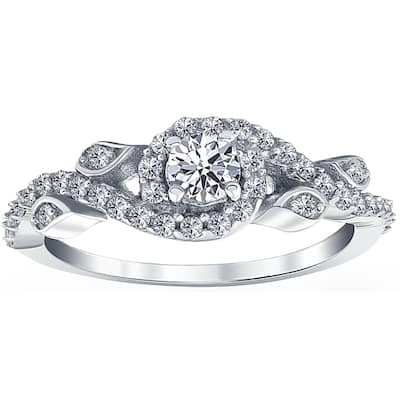5/8ct Vintage Diamond Floral Halo Engagement Ring White Gold