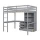 preview thumbnail 33 of 38, Full Size Loft Bed with Bulit-in L-Shaped Desk and Ladder, Wooden High Loft Bedframe with Storage Drawers and Shelves