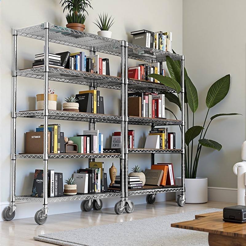 3/5/6-Tier Adjustable Heavy Duty Wire Shelving Unit with Wheels, Chrome/Black/White