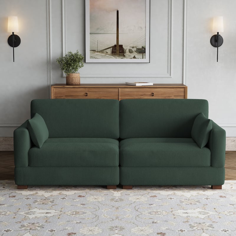 Modern Corduroy Modular Couch Sectional Sofa With Pillows - Hunter Green-Loveseat Sofa - Symmetrical
