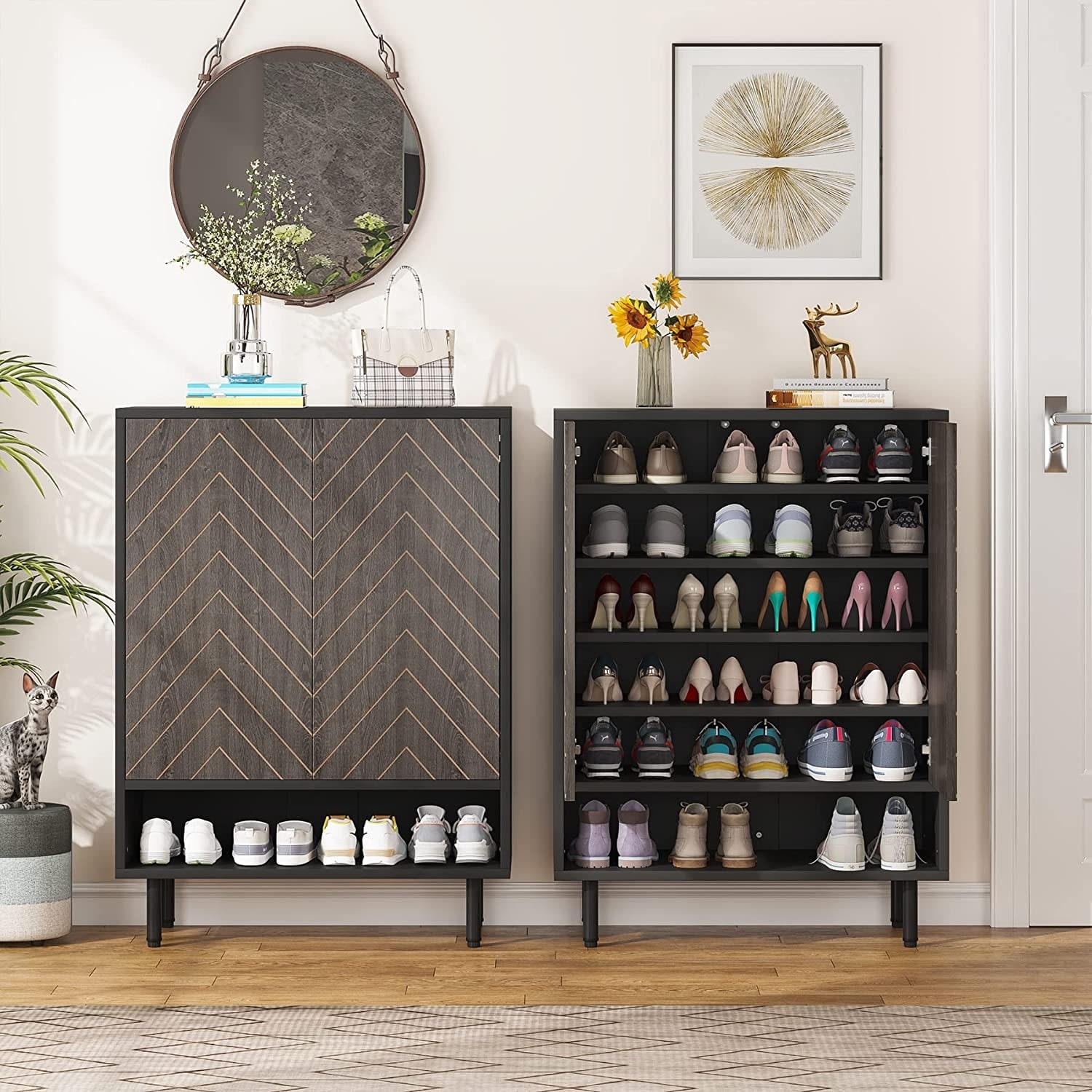Shoe Storage Cabinet 18 Pair Shoe Rack Organizer Cabinet with