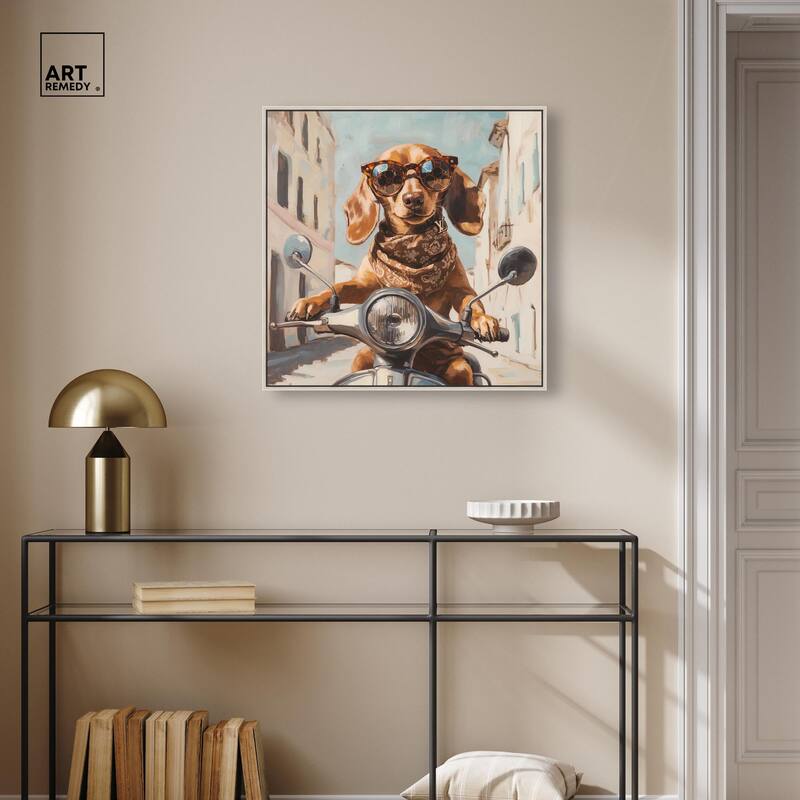 Doxxie on a Scooter Drive Canvas by Art Remedy