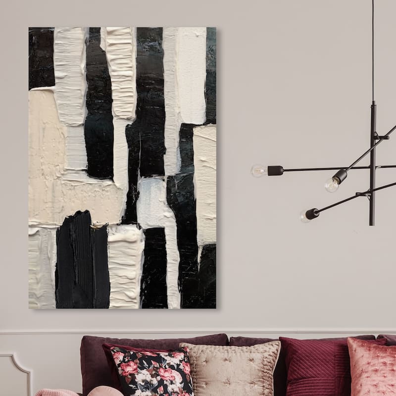 Wynwood Studio Abstract Argo Black and Cream White Modern & Contemporary Wall Art Canvas Print - 45 x 30