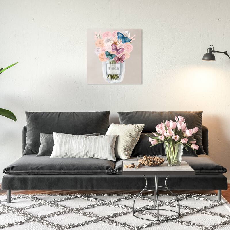 Wynwood Studio Canvas Fashion and Glam French Papillon Pink and Pastel Pink Modern & Contemporary Wall Art Canvas Print - 20 x 20