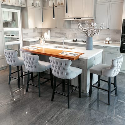 Velvet Upholstered Wing-Back Barstools Set of 4