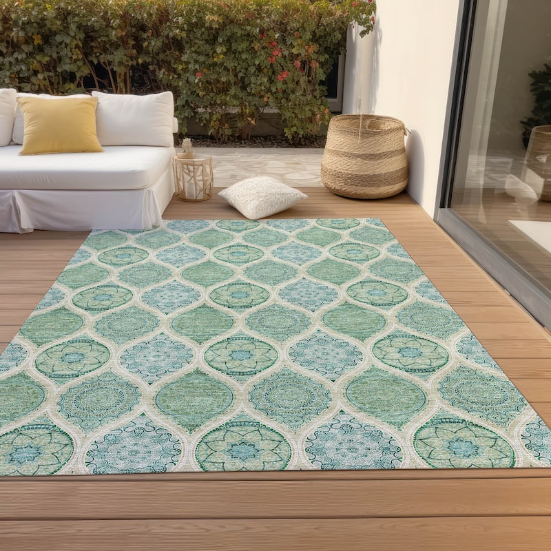 Machine Washable Indoor/ Outdoor Boho Mosaic Chantille Rug - Sage - 2'6" x 3'10"