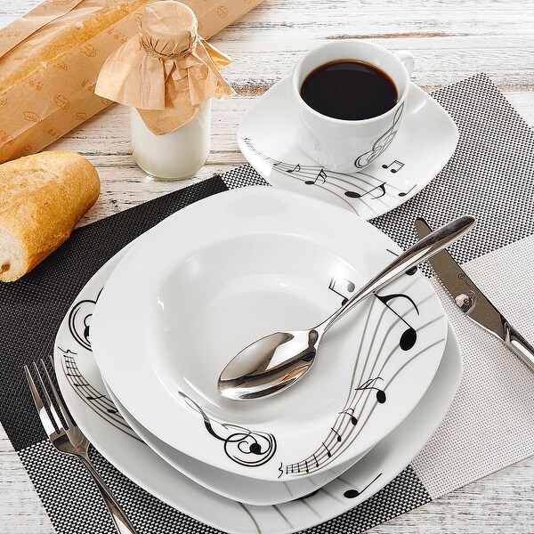 VEWEET Melody Porcelain Music Note Dinnerware Set (Service for 6