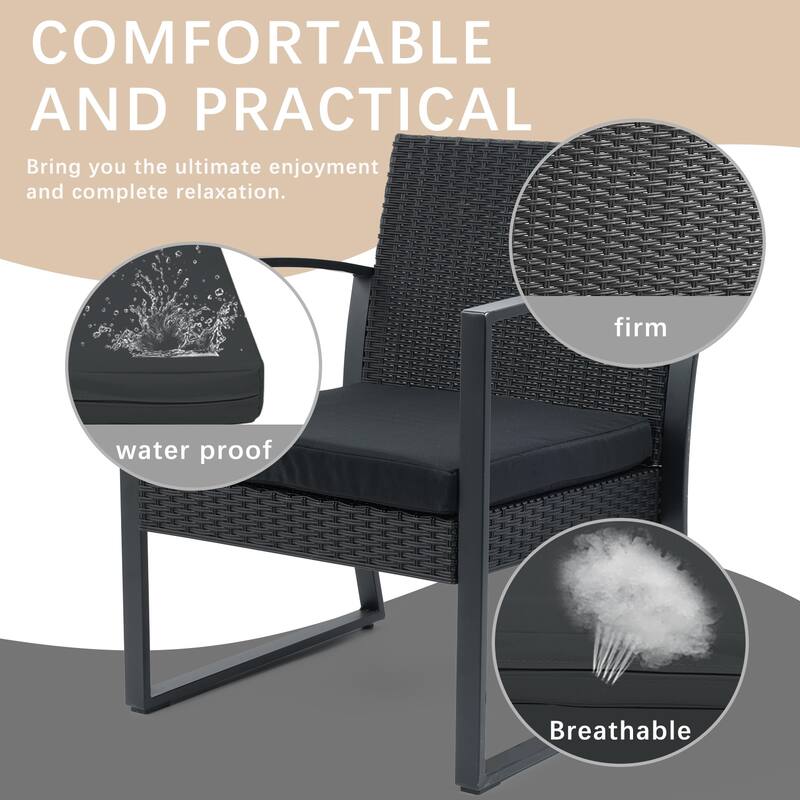Aoodor 3-Piece Patio Furniture Set - Outdoor Rattan Wicker Chairs with Table, Sofa Set Including Cushions - N/A