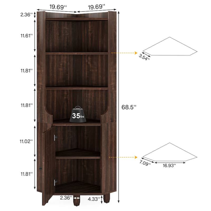 68 Inches Tall Rustic Corner Cabinet for Living Room - 19.6" L x 19.6" W x 68.5" H