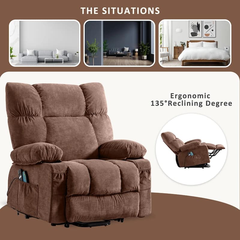 Blue Power Lift Recliner with Heat, Massage, USB Charging, Side Pockets, and Remote Control for Convenience
