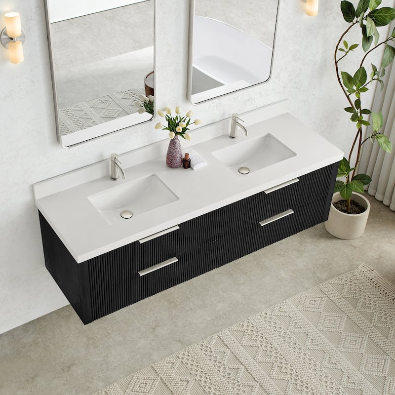 Barcelona Floating Bath Vanity with Quartz Stone Top without Mirror