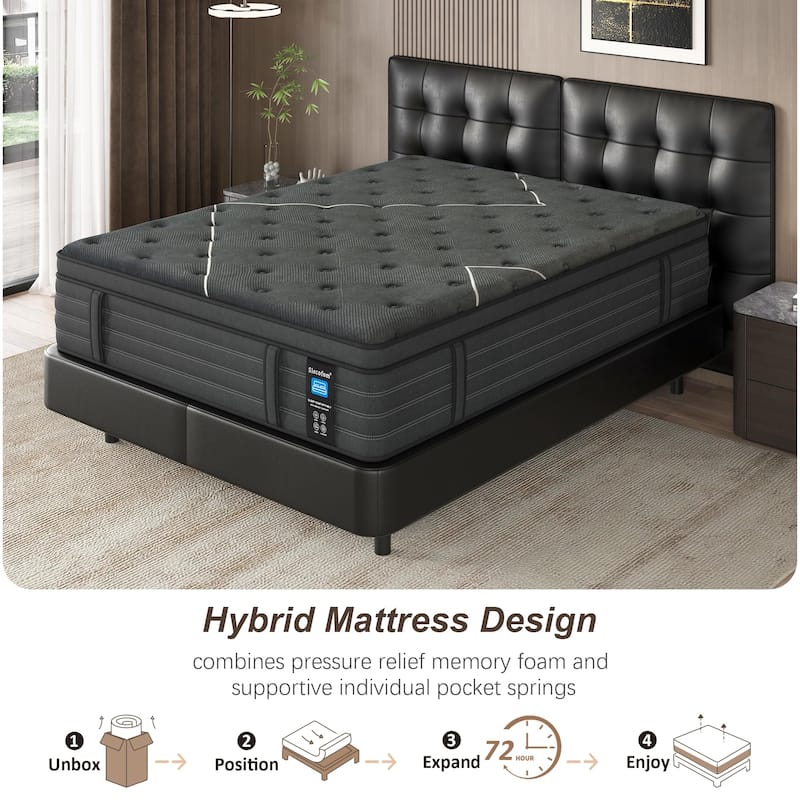 Modland 14" Extra Firm Cooling Gel Hybrid Mattress for Back Pain Relief in a Box, Twin/Full/Queen/King Size