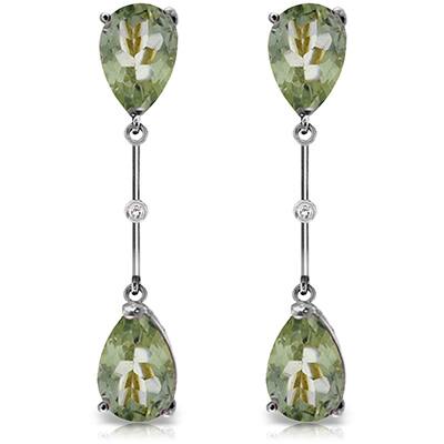 14K White Gold Diamonds & Green Amethysts Dangling Gemstone Earrings