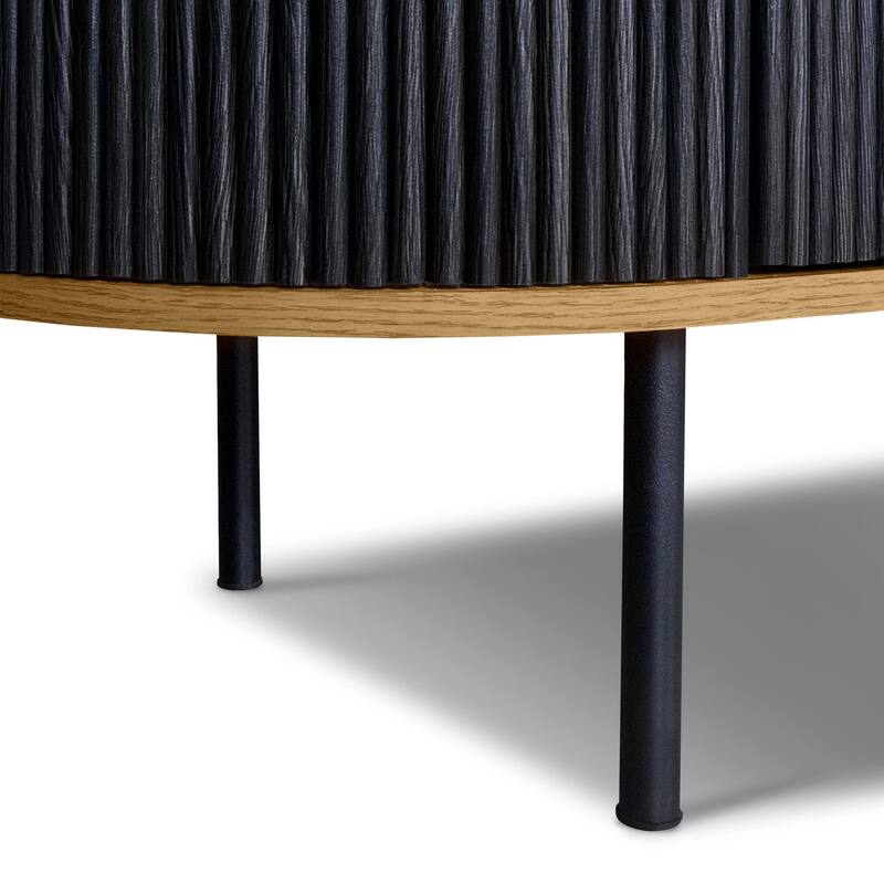 Poly & Bark 71" Black Ribbed Wood Sideboard With Oak Accents