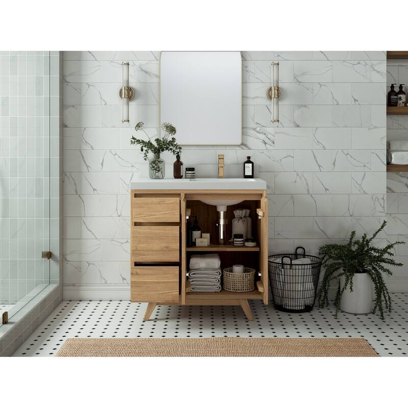 Willow Collections 36 in. W x 22 in. Madison Teak Single Right Offset Sink Bathroom Vanity with Countertop