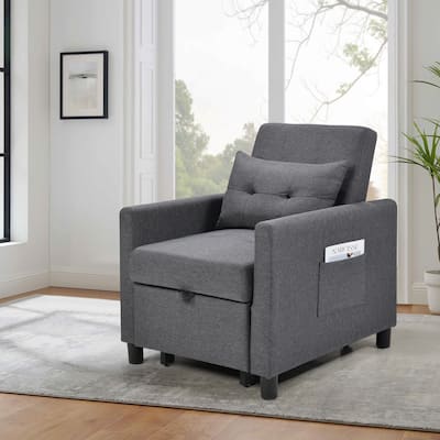 Modern 3-in-1 Convertible Folding Futon Chair,Pullout Single Sofa Bed With 1pc Lumbar Pillow,Adjustable Backrest,Side Pocket