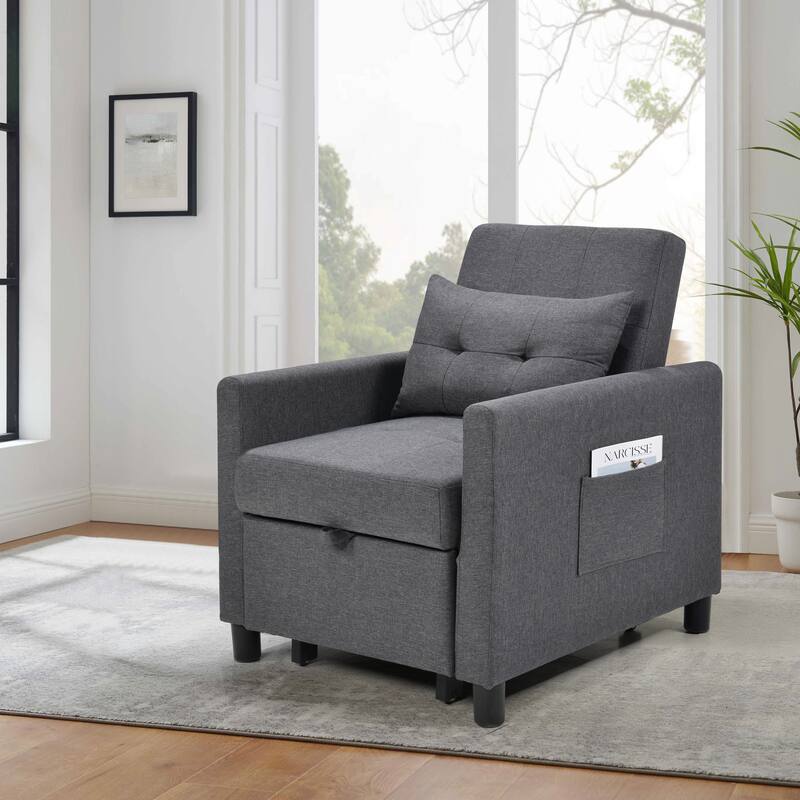 Single Sofa Bed with Pullout Sleeper with 1pc Lumbar pillow - Dark Gray