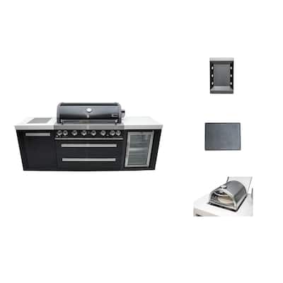 Mont Alpi MAi805-BSSFC-COMBO Black Stainless Steel Modular Outdoor Kitchen Island with Charcoal Tray Griddle Plate & Pizza Oven