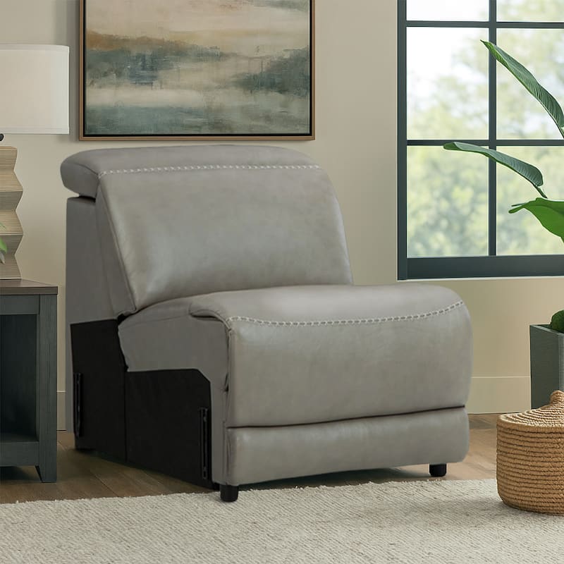 Reze Modular Armless Chair, Light Gray Real Leather, Soft Cushioning