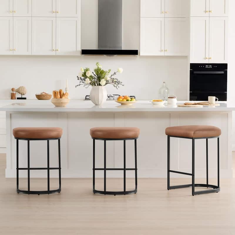 Spruce & Spring Modern Curved Upholstered Bar Stool with Metal Frame